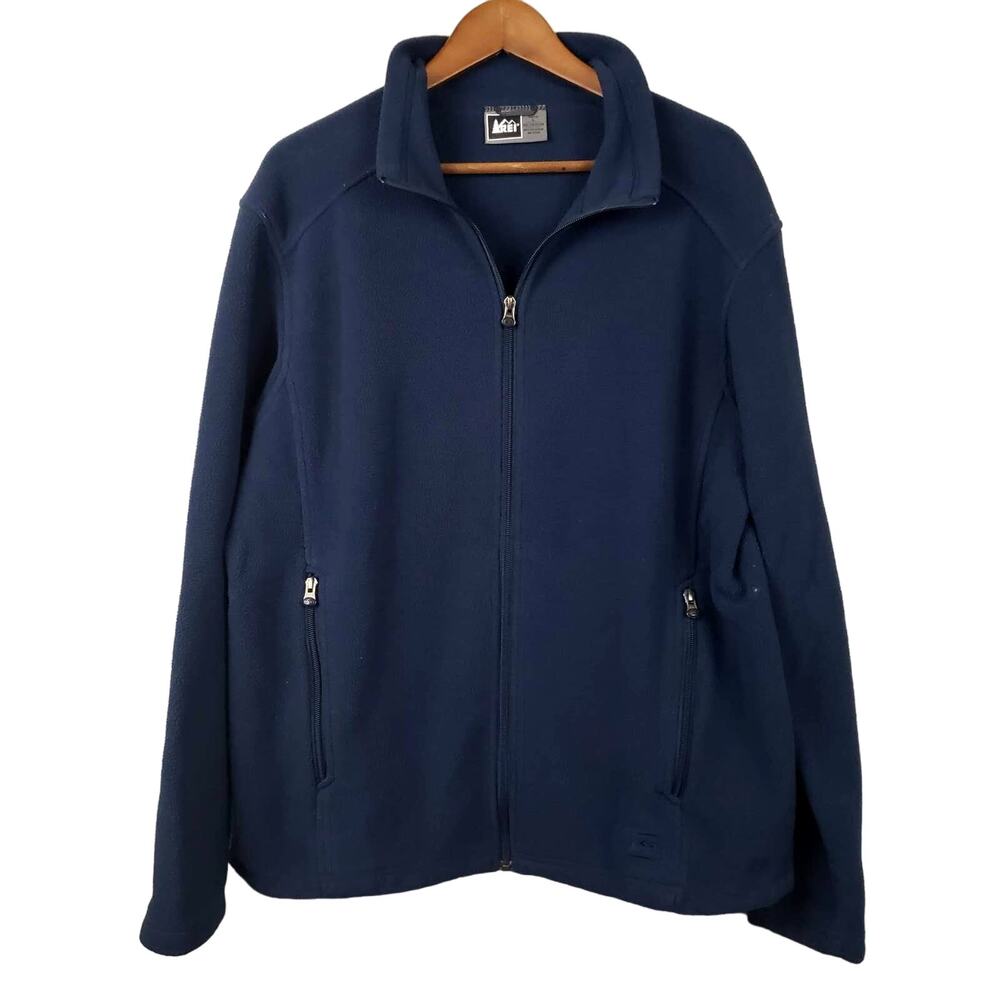 REI Fleece Full Zip Jacket Long Sleeve Mock Neck Midnight Blue Classic - L